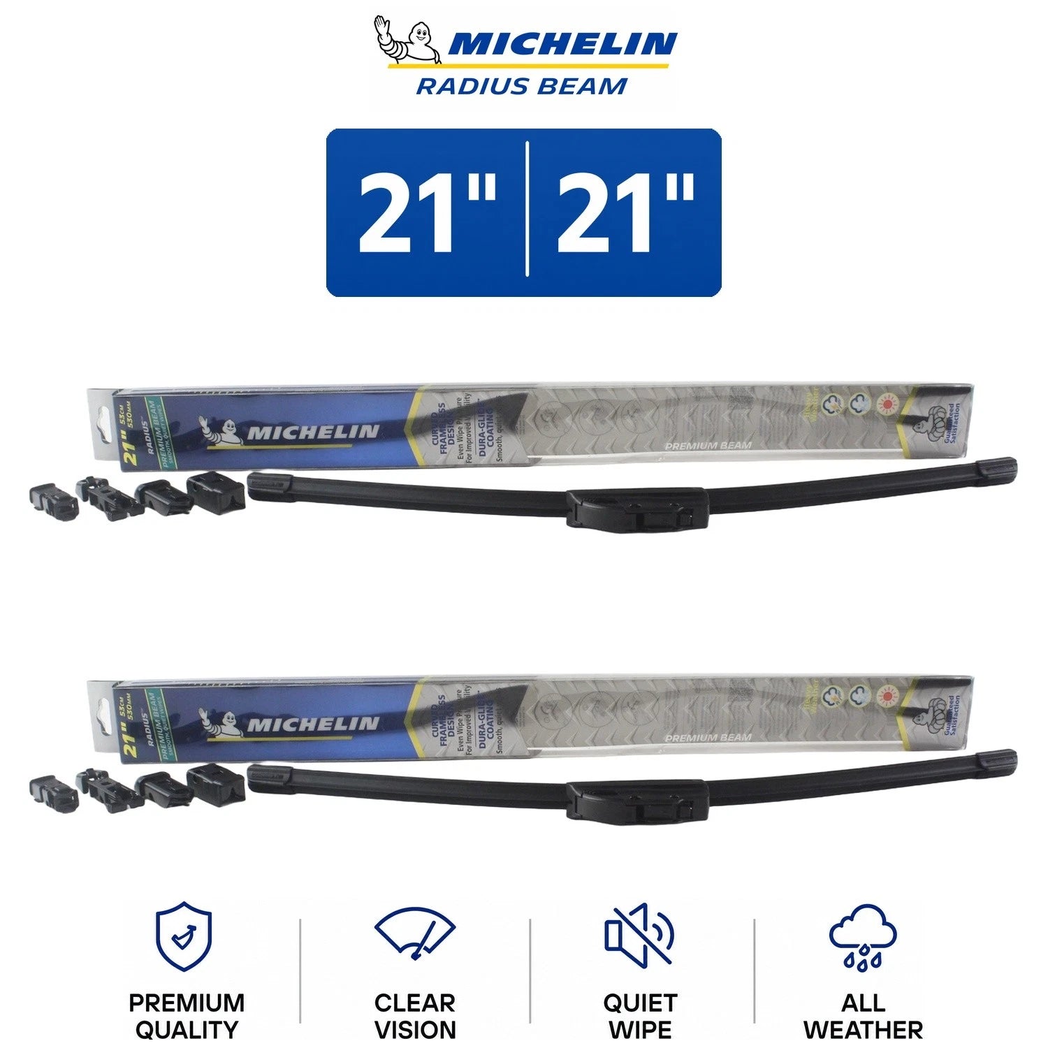 Set of 2 Michelin Radius Beam Wiper Blades for Audi 200 Quattro (1989–1991)