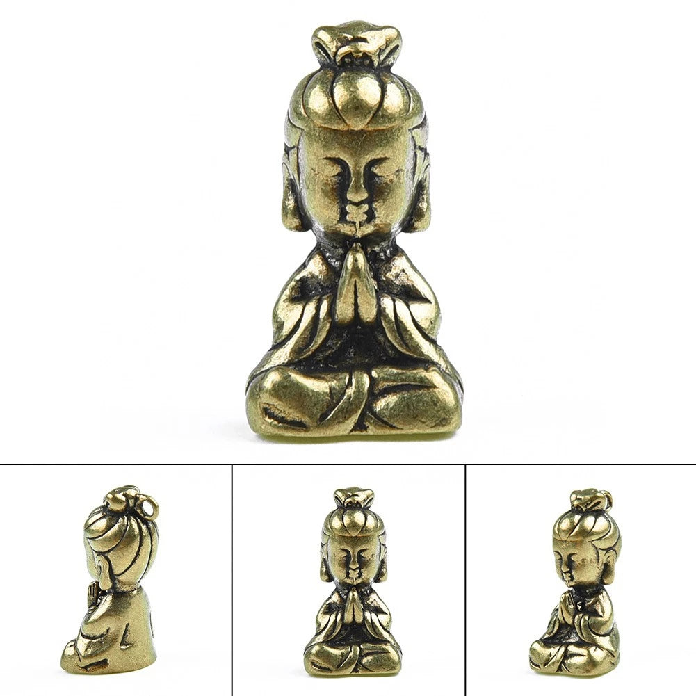 Brass Guanyin Buddha Figurine Statue for Home Office Desk Decor