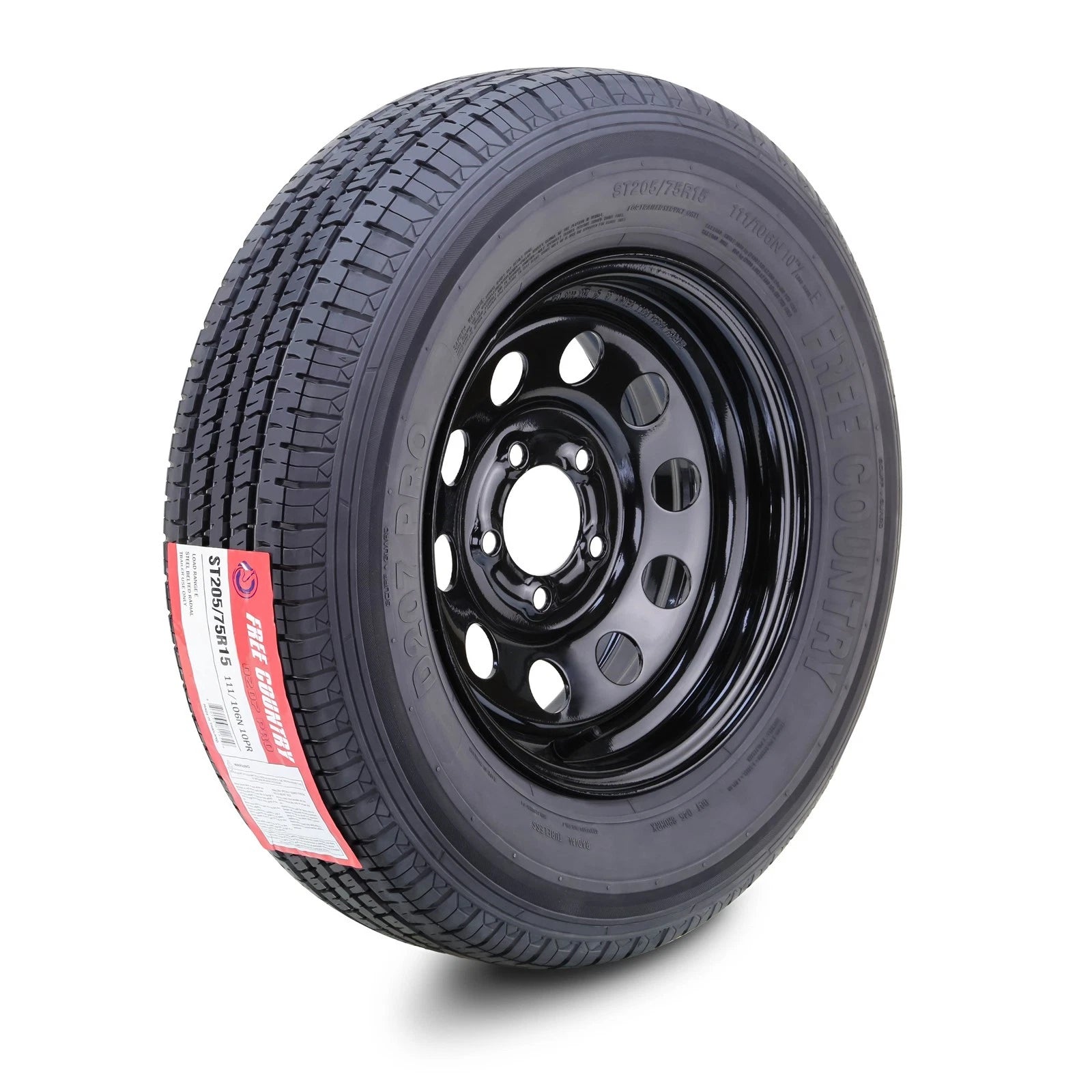 Set of 2 Trailer Tires ST205/75R15 10-Ply E with 5X4.5" Black Mod Rim
