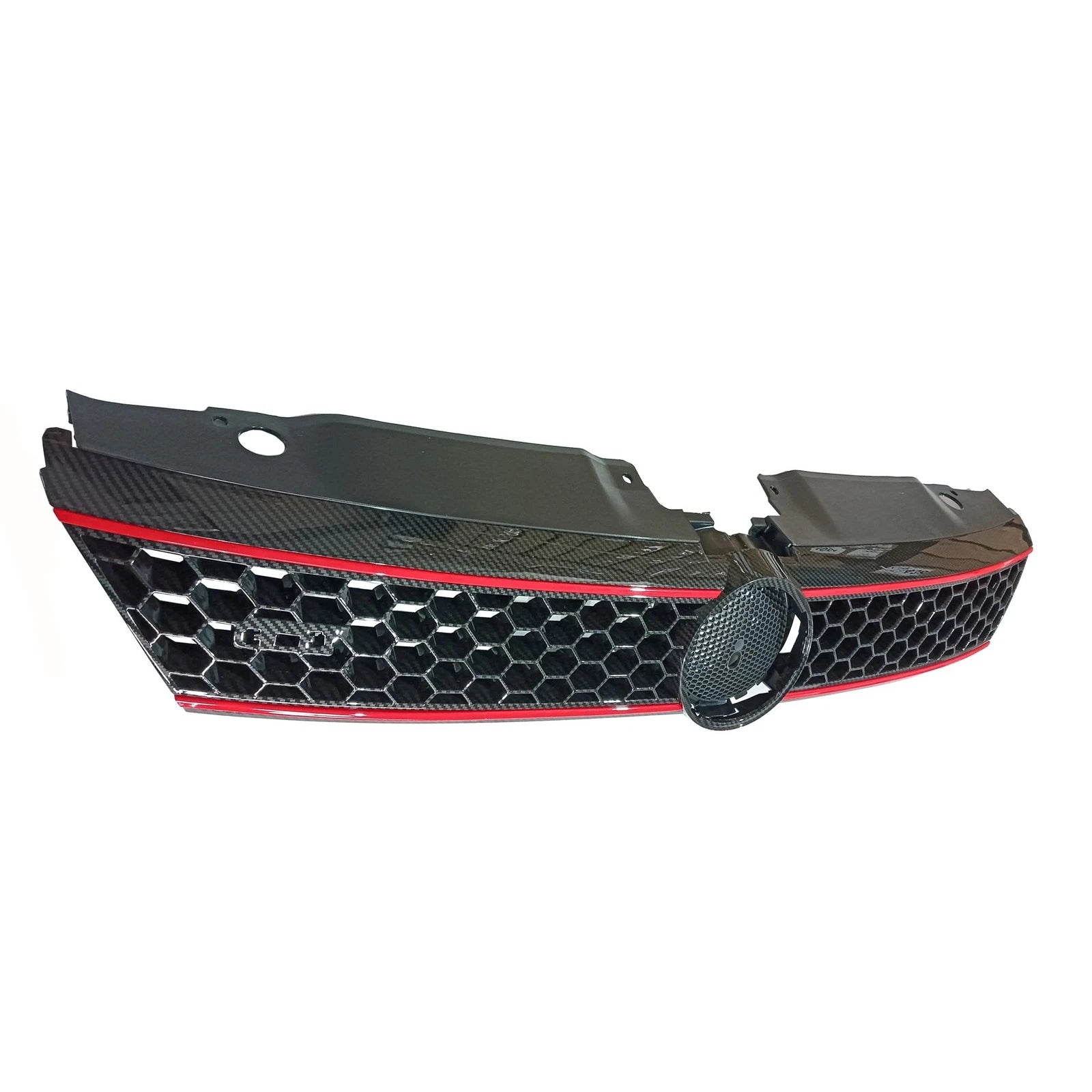 Hex Mesh Front Grille for VW Jetta (2011-2014) - Carbon Fiber Print, Red Trim