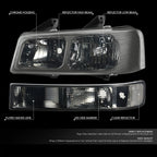 Set of 2 Smoked Headlights with Signal Bumper Lamps for Express Savana 1500 2500 3500 (2003–2022)