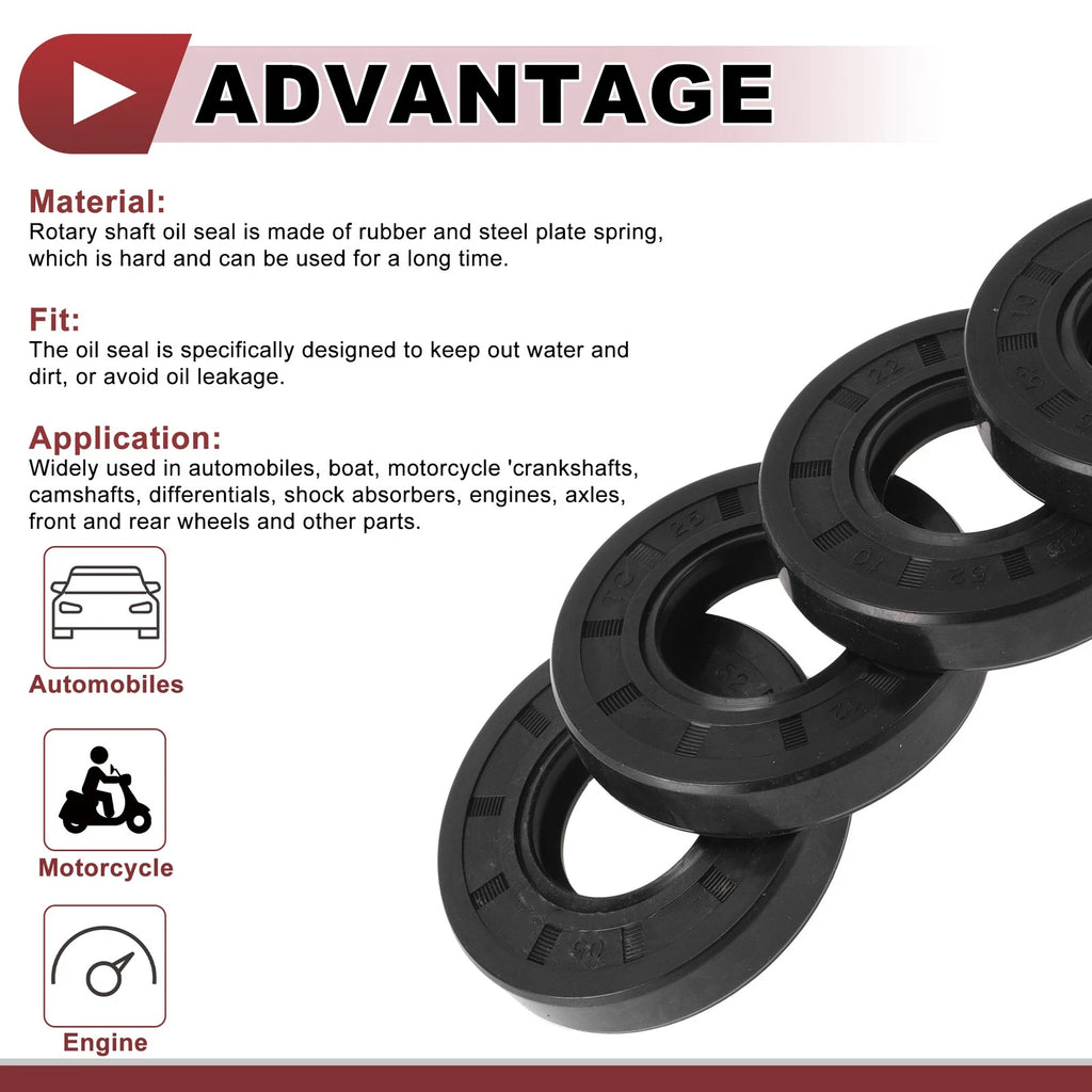 Set of 5 Rotary Shaft Seal Oil Seal 25x52x10mm Nitrile Rubber