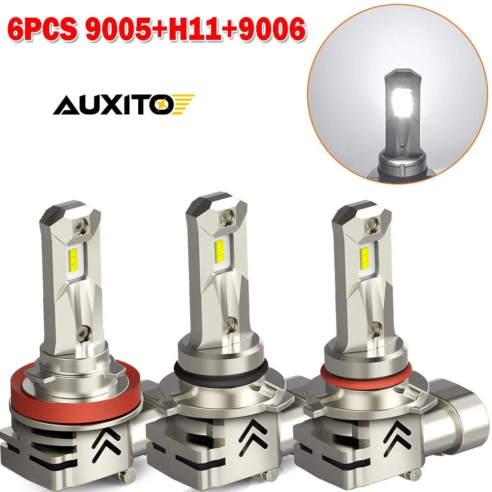 6X AUX H11 9005 9006 LED Headlight Bulb Combo for High Low Beam (Canbus)