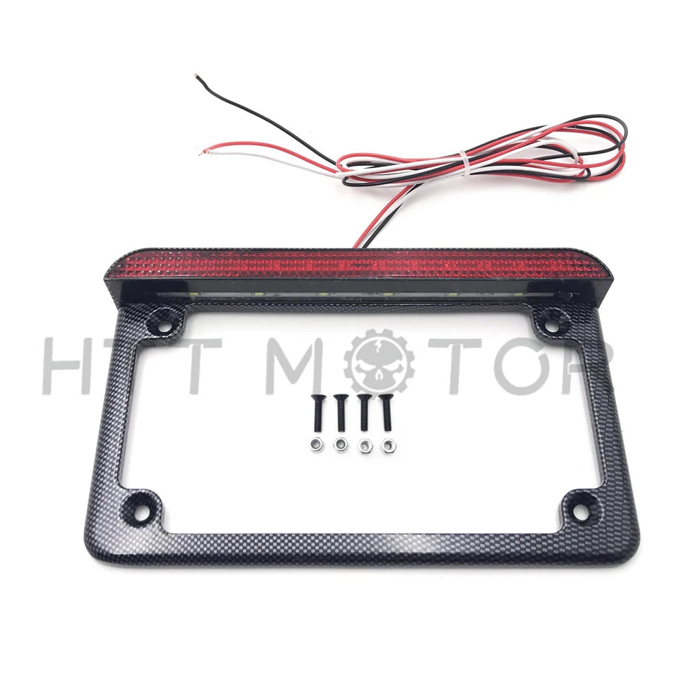 7"x4" License Plate Frame with 6" LED for Honda/Suzuki/Yamaha/Kawasaki/Harley