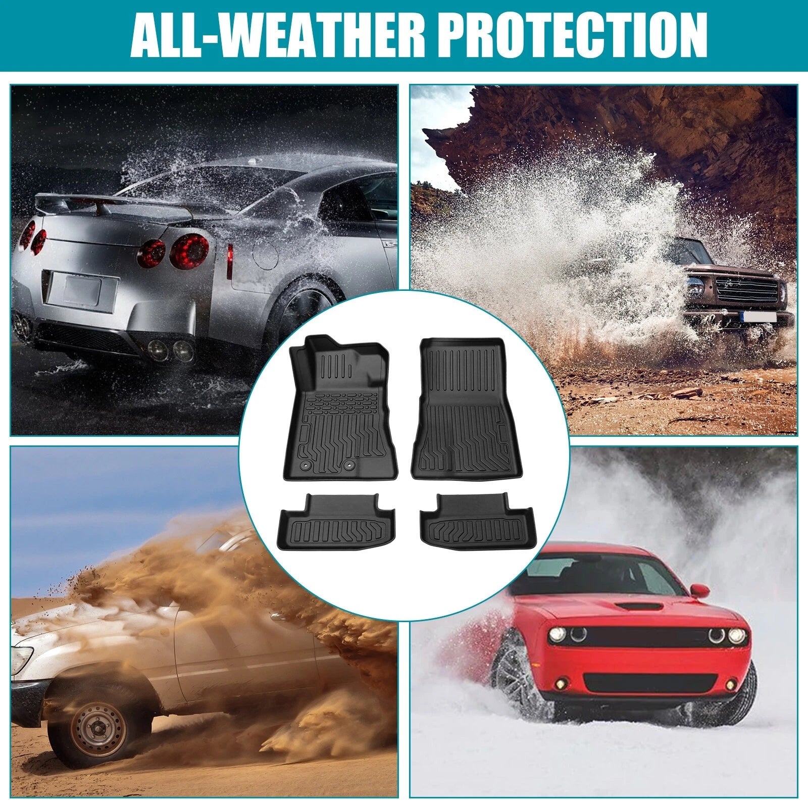 Set of 4 All Weather TPE Rubber Floor Mats for Ford Mustang (2015–2022)