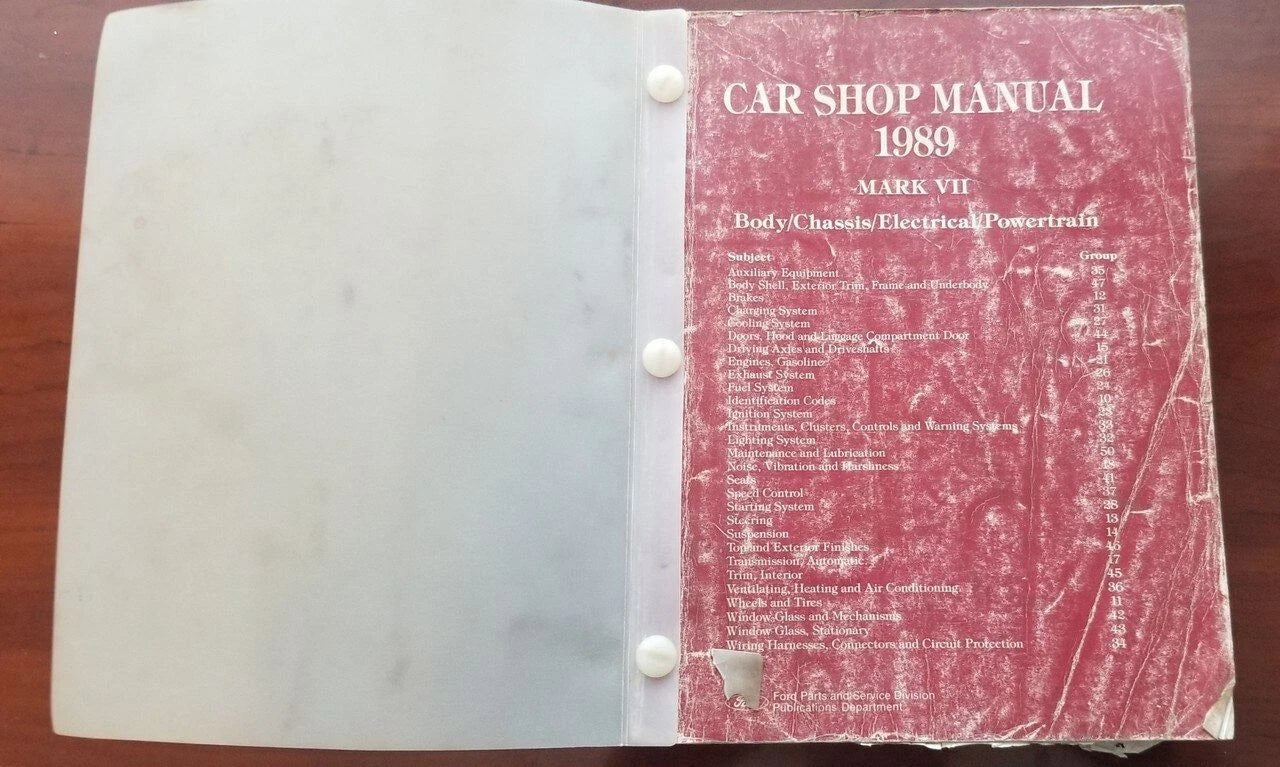 Service Shop Manual for Lincoln Mark VII (1989) FPS-12192-89