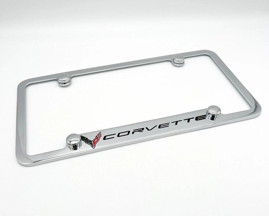 Notched Chrome License Plate Frame Replacement for Chevy C8 Corvette (2020–2024)