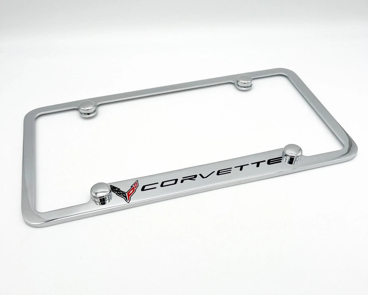 Notched Chrome License Plate Frame Replacement for Chevy C8 Corvette (2020–2024)