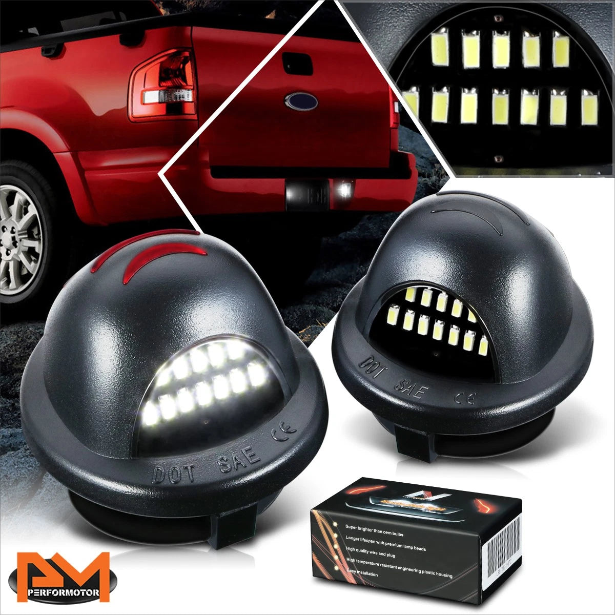 Set of 2 LED License Plate Lights for Ford F150/Ranger/Explorer Sport Trac (2004–2014)