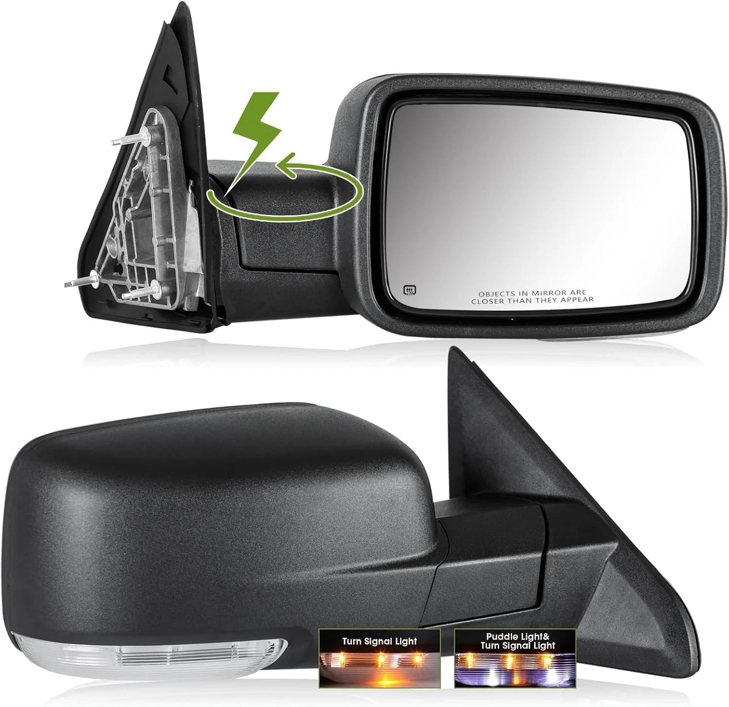 Set of 2 LH+RH Mirrors for Ram 1500 (2013–2019) Power Fold Heated Puddle Light