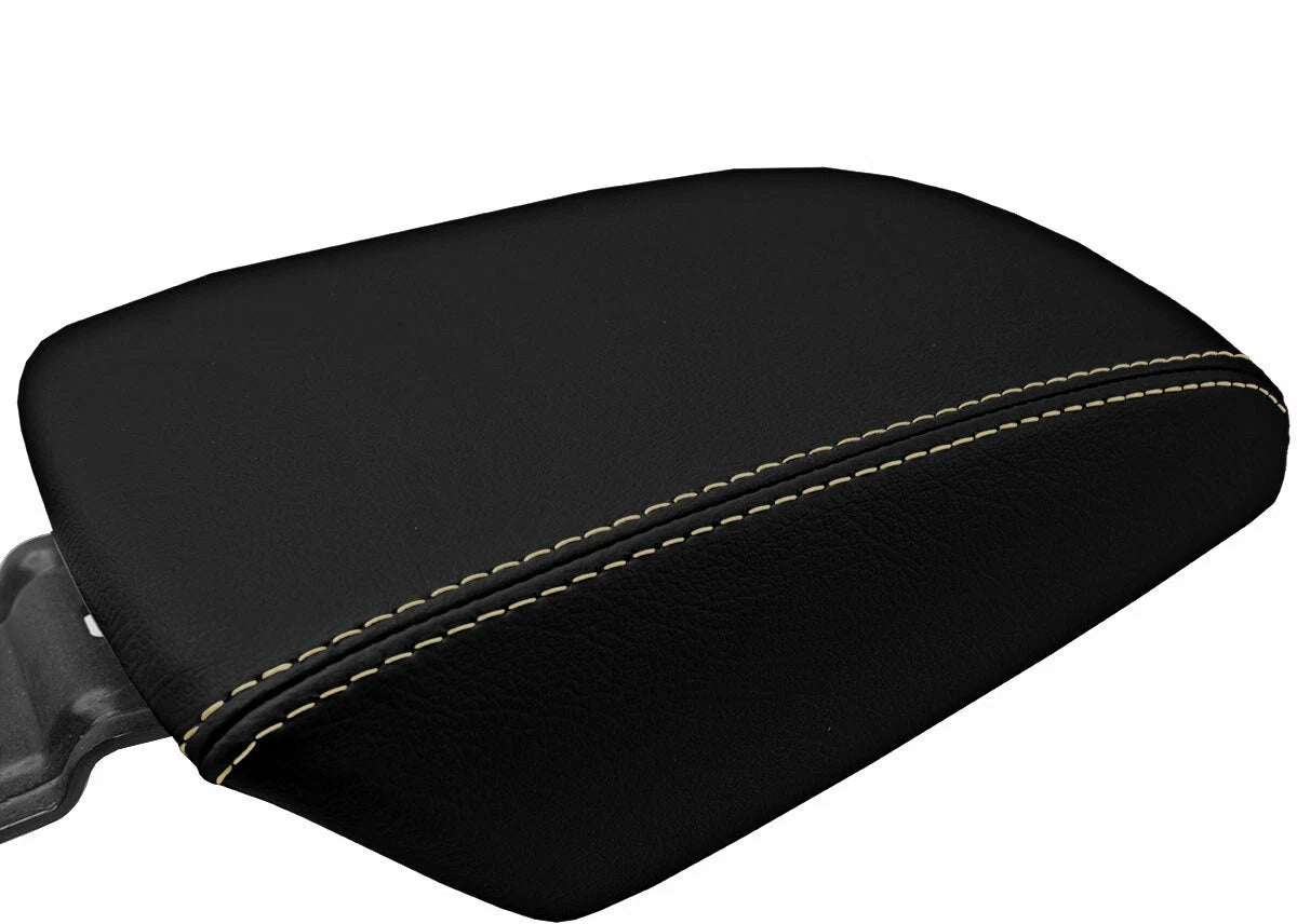 Leather Console Lid Armrest Cover for Ford Focus (2012–2018) Black Beige Stitch