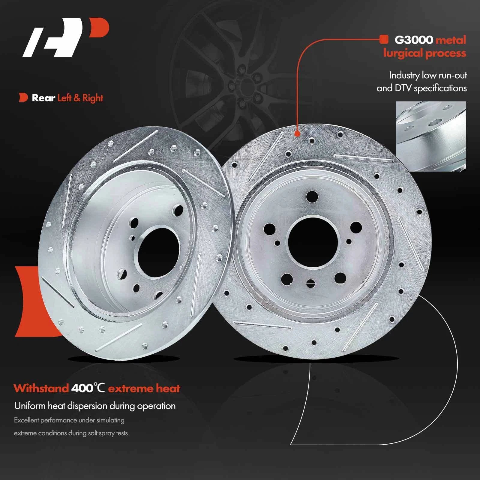 Rear Drilled Brake Rotors & Ceramic Pads for Toyota Camry (2007–2011)