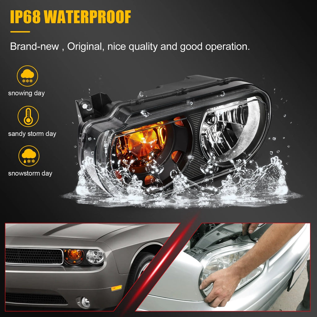 Headlight Assembly for Dodge Challenger (2008–2014) Black Housing Pair