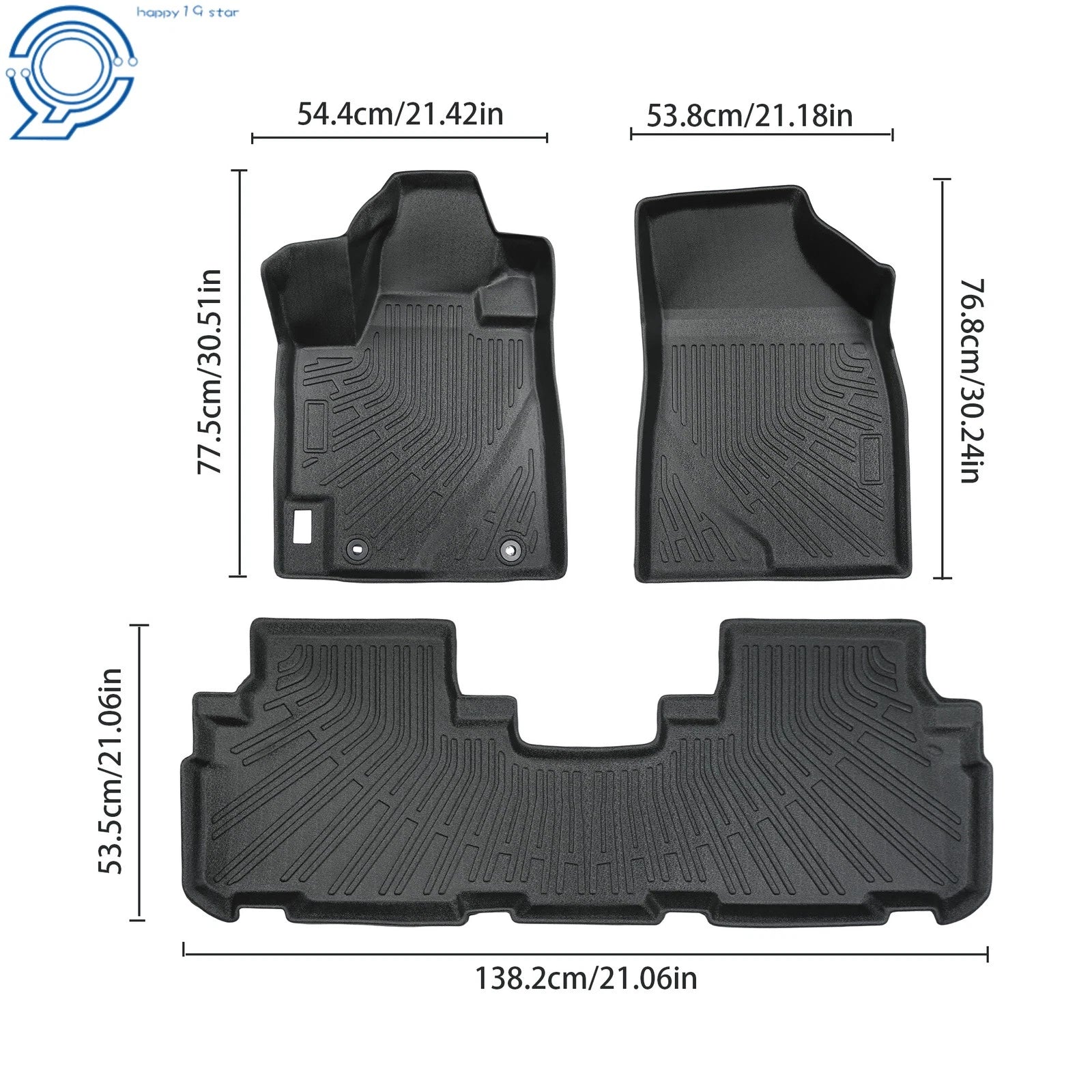 Set of 3 TPE Floor Mats Liners for Toyota Highlander (2008–2013)