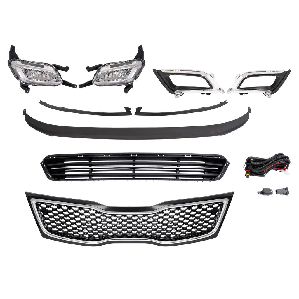 Set of 2 Chrome Front Bumper Upper Grille for Kia Optima (2014-2015)