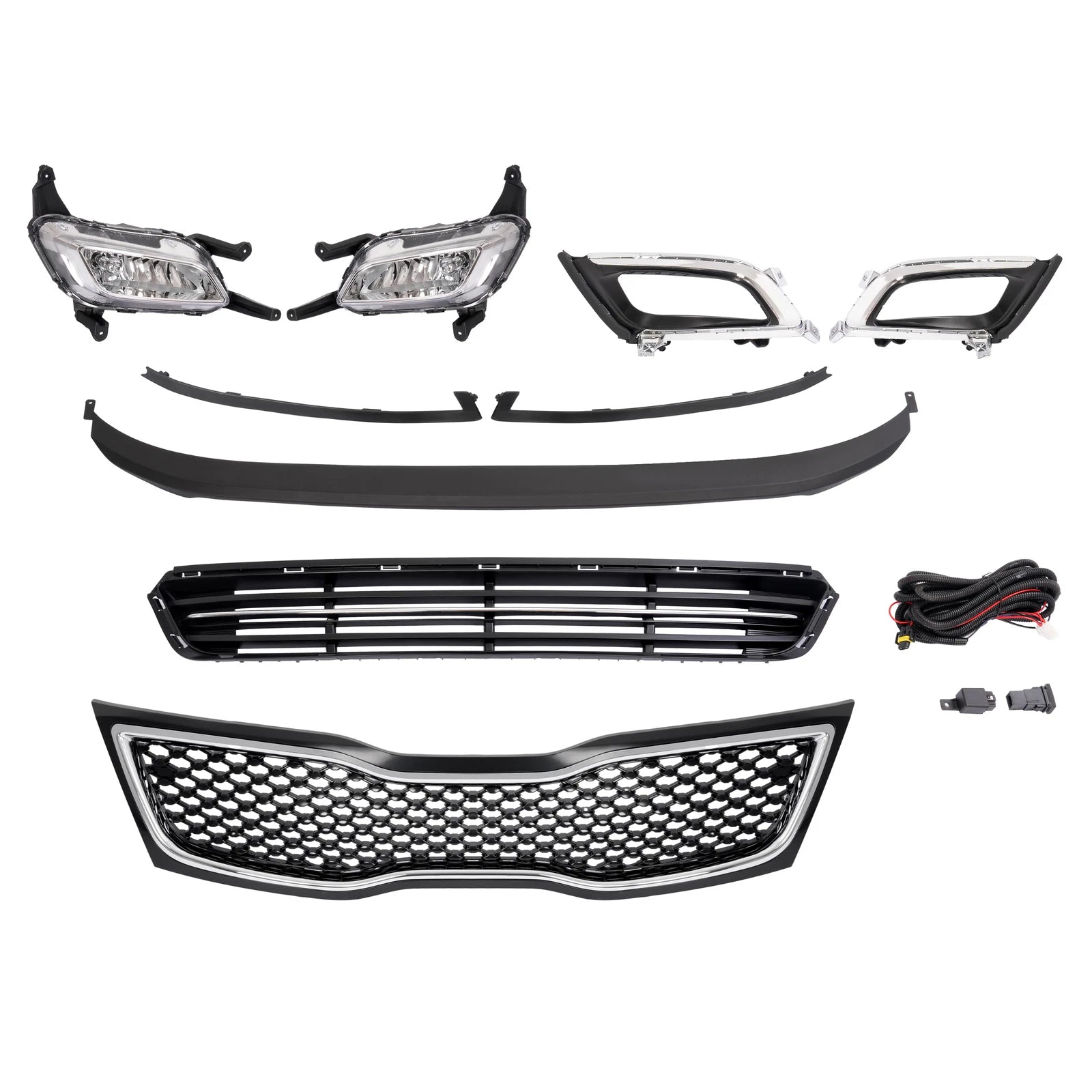 Set of 2 Chrome Front Bumper Upper Grille for Kia Optima (2014-2015)