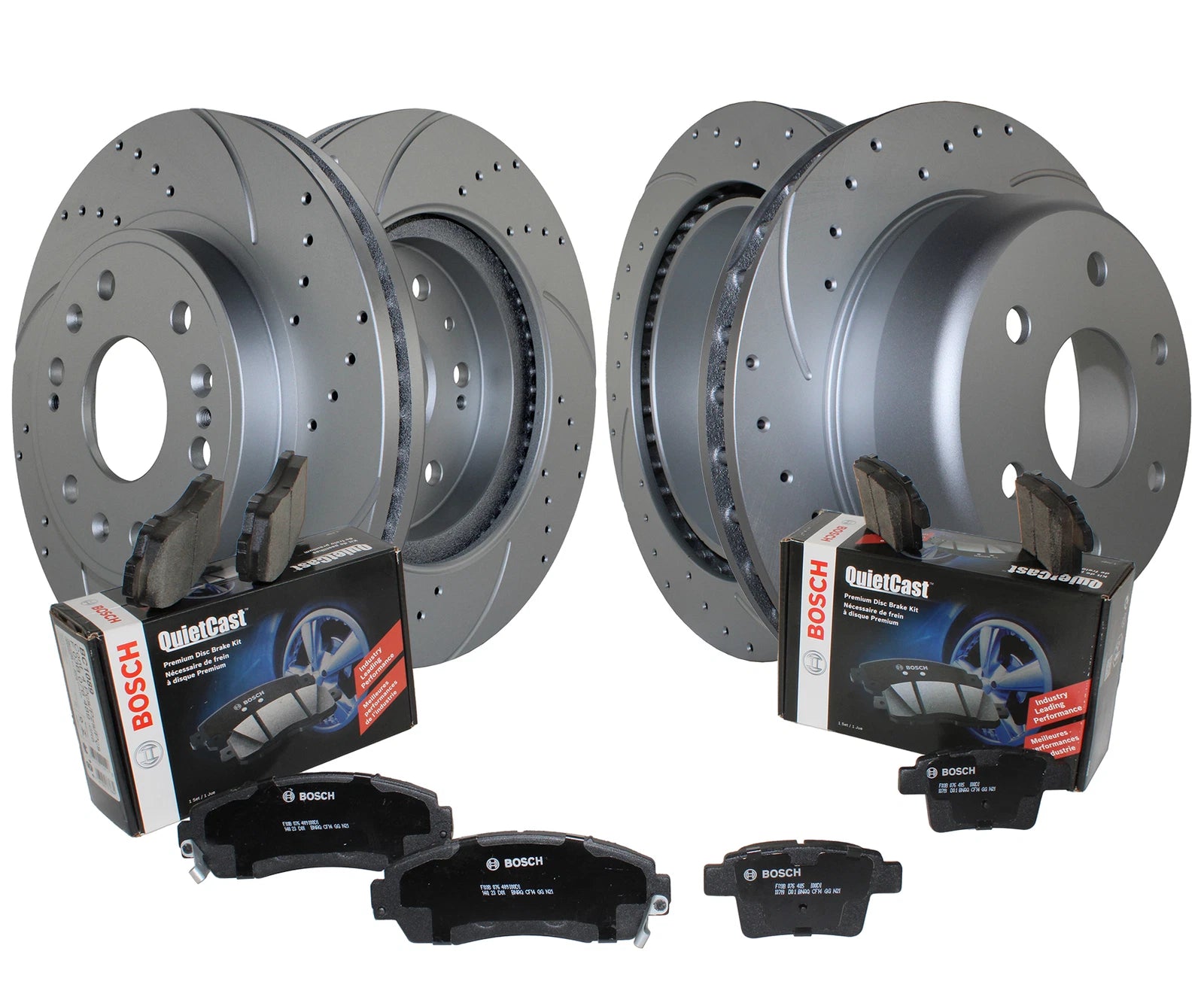 Front Rear Brake Kit with Drilled Rotors & Bosch Ceramic Pads for Cadillac Chevy GMC