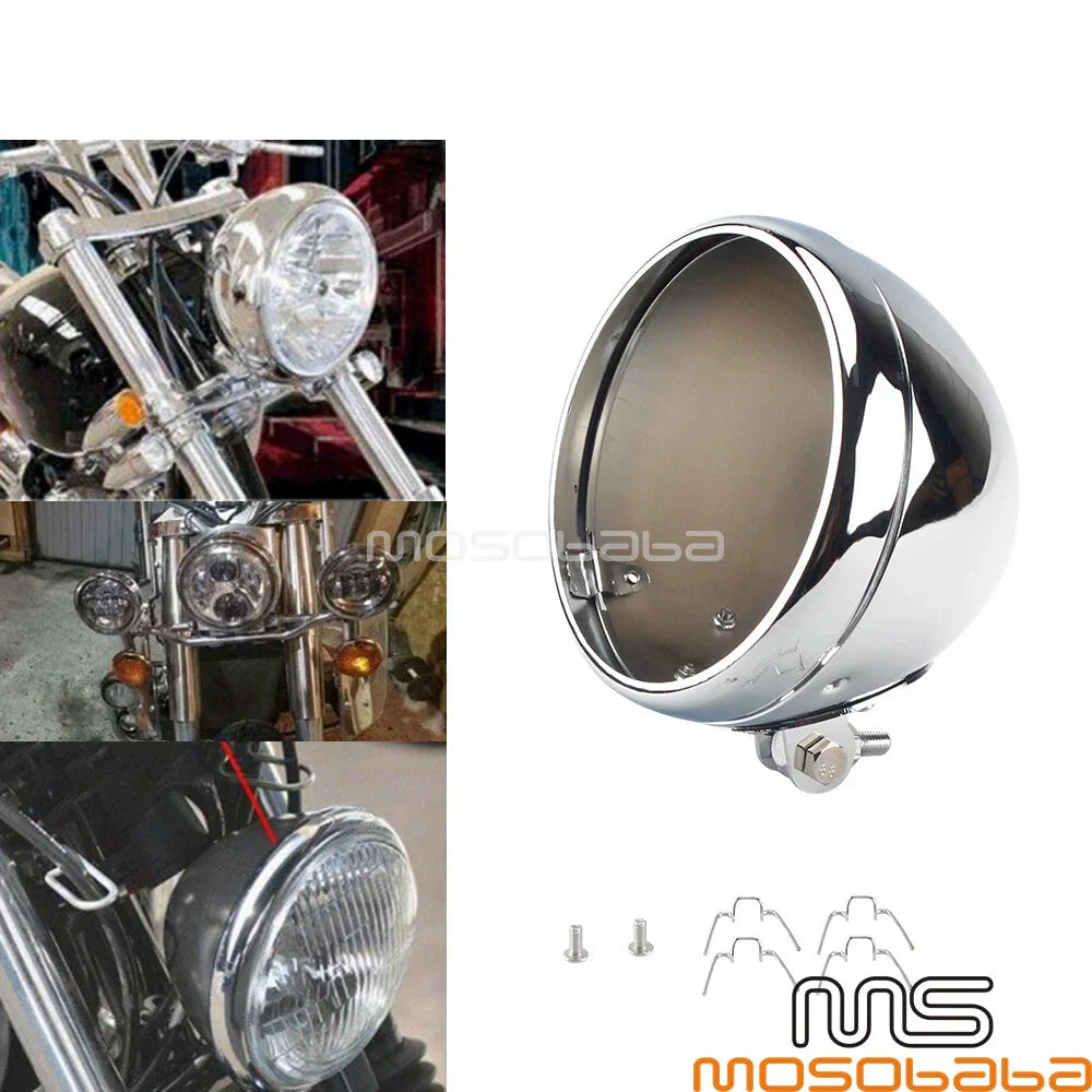 7" Chrome Headlight Housing Round Light Bucket for Harley Chopper Bike
