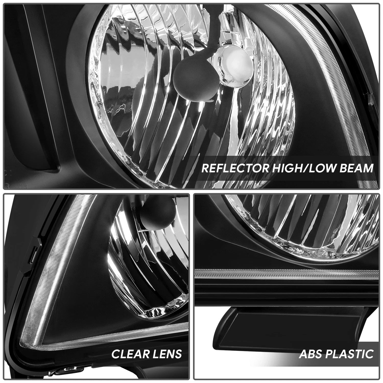 Pair Black Housing Clear Corner Headlights for Ford Mustang S197 (2005–2009)