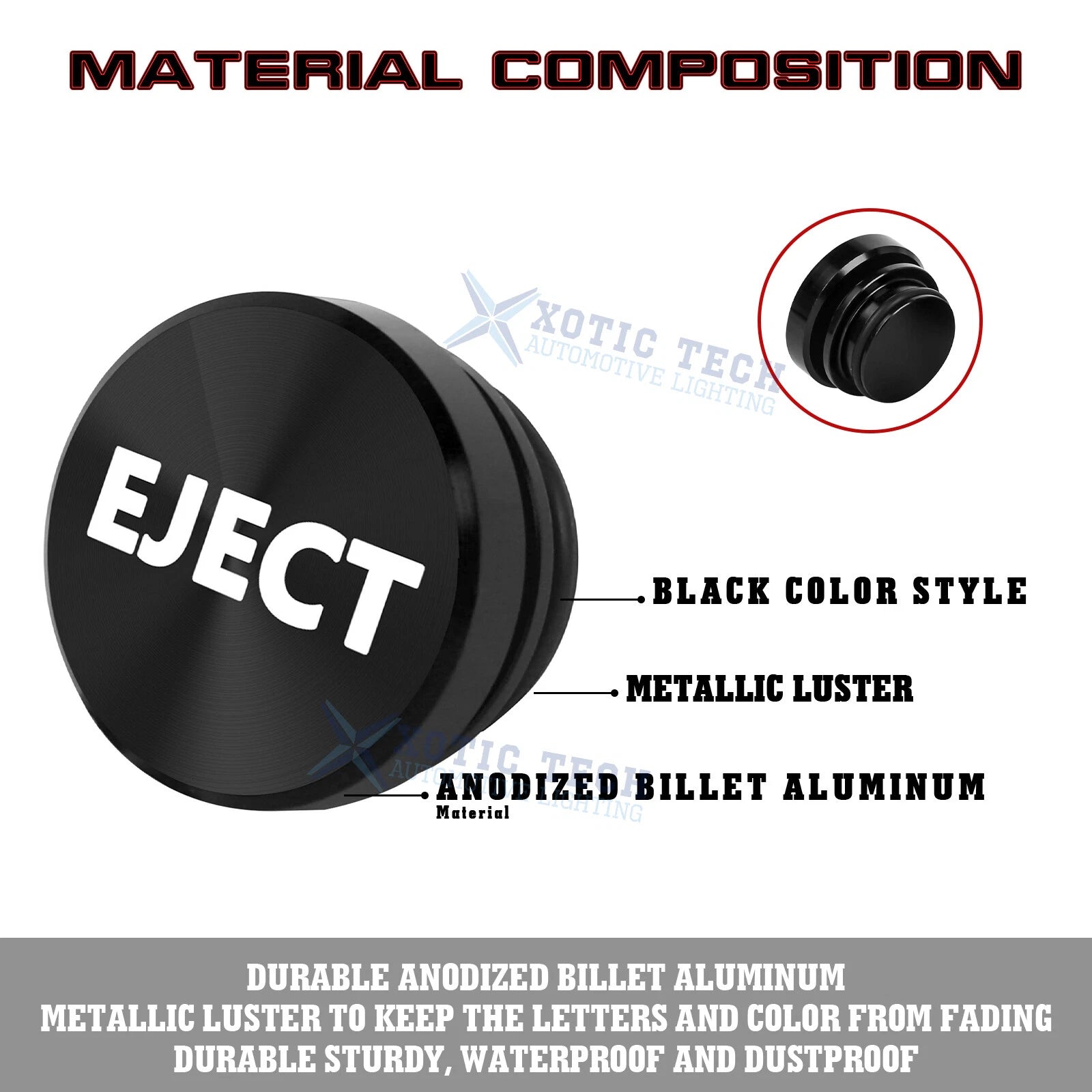 EJECT Cigarette Lighter Plug Cover for Black Alloy (12V-12V)