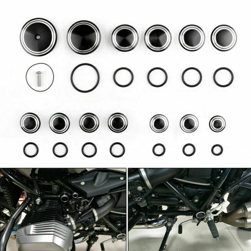 Set of 2 Frame Hole Caps for BMW R1200 R Nine T (2014–2016) Blk T9