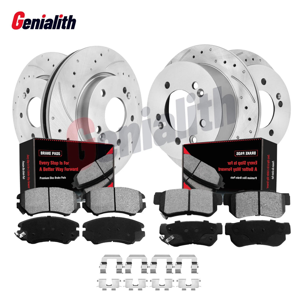 Front and Rear Disc Rotors + Ceramic Brake Pad Kit for Hyundai Elantra (2007–2009)