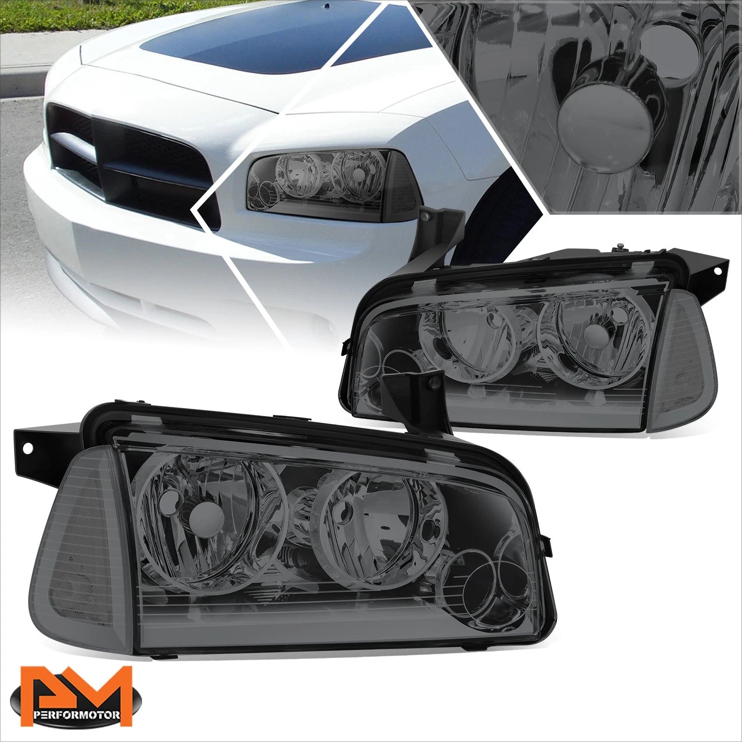 Headlight Lamps for Dodge Charger (2006–2010) Smoked Housing Clear Lens