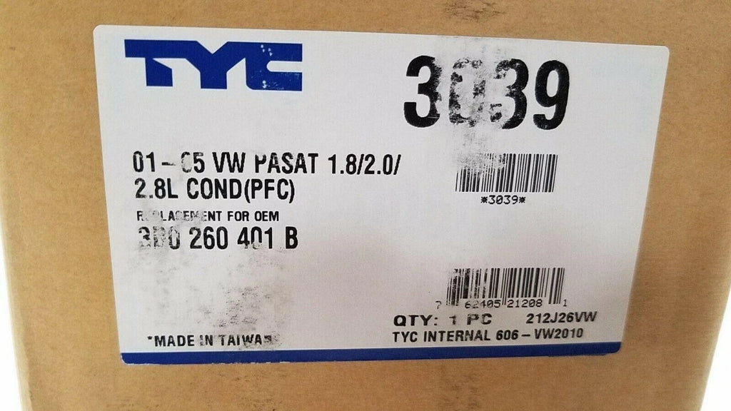 AC Air Condenser for Volkswagen Passat 1.8/2.0/2.8L (2001–2005) TYC 3039