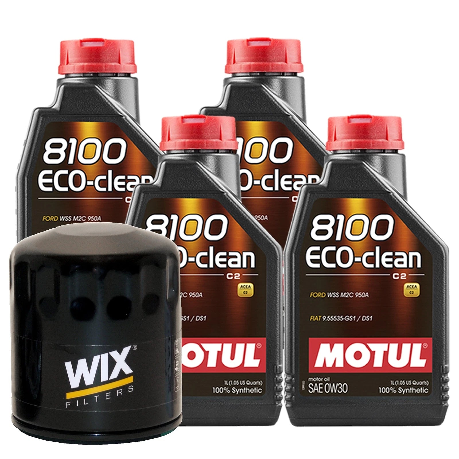 4L Motul 8100 ECO-CLEAN 0W-30 & Wix Filter Change Kit for API SN Vehicles