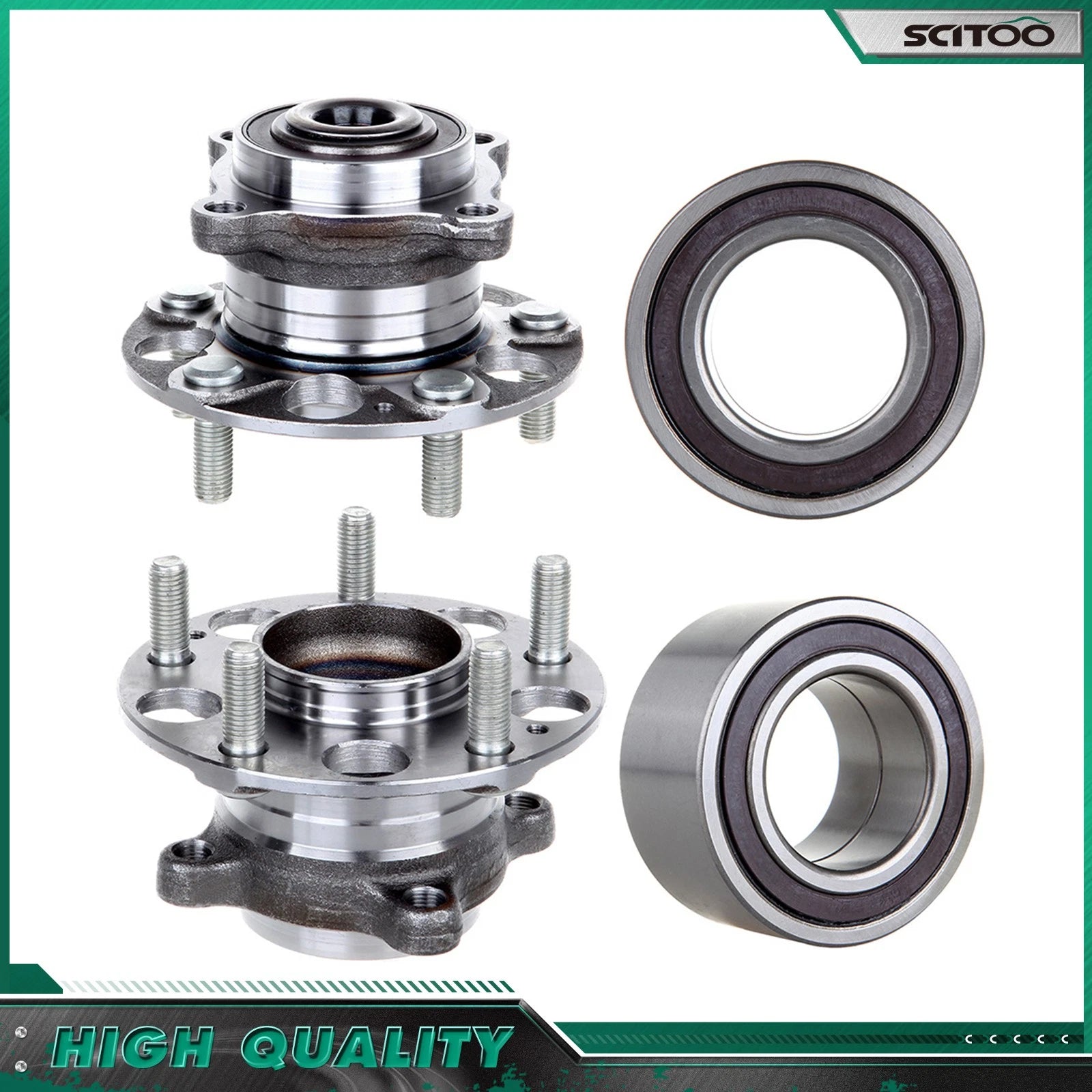 Set of 2 Front Rear Wheel Hub and Bearing for Acura TL Honda Accord (w/ABS) 510073 + 512327