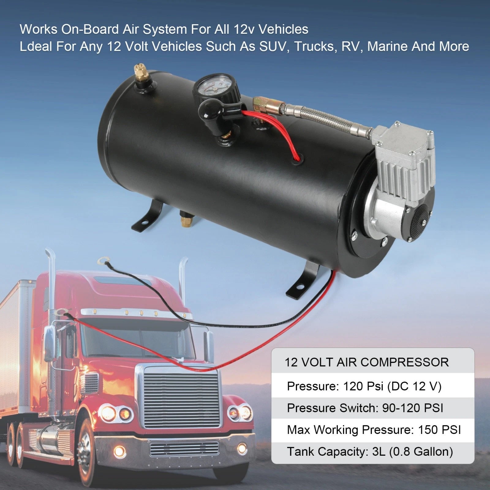 12V Air Compressor with 3L Tank for Truck Pickup