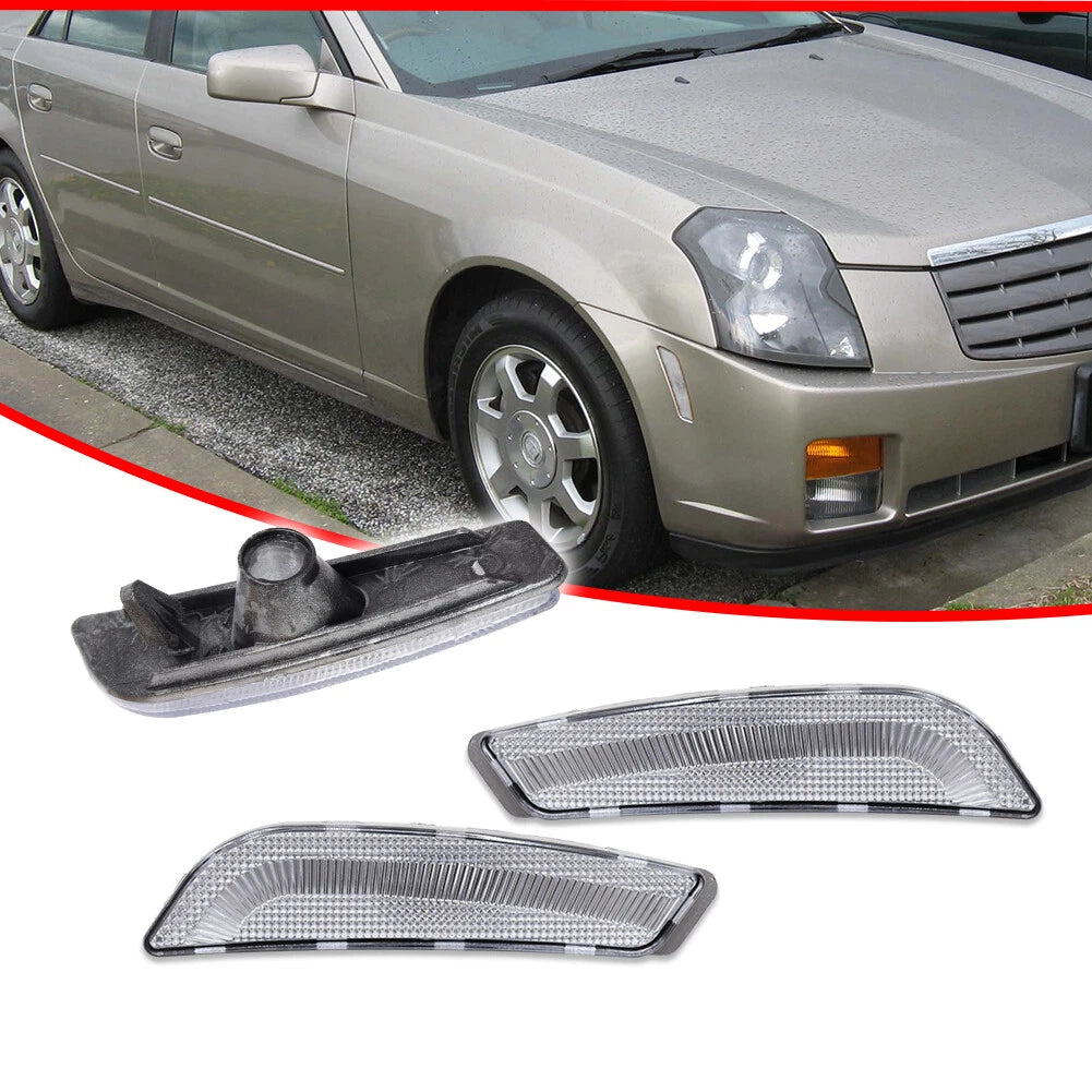 2X Clear Lens Front Bumper Side Marker Lights for Cadillac CTS (2003–2007)