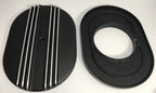 12 Inch Oval Air Cleaner Half Finned for Classic Chevy Ford (Black Aluminum)