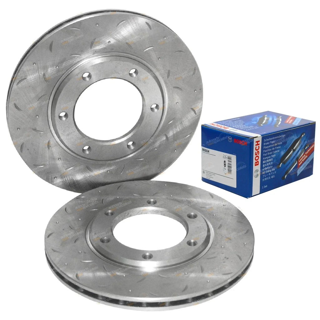 Front Slotted Disc Rotors & Brake Pads for Patrol MQ MK GQ Y60