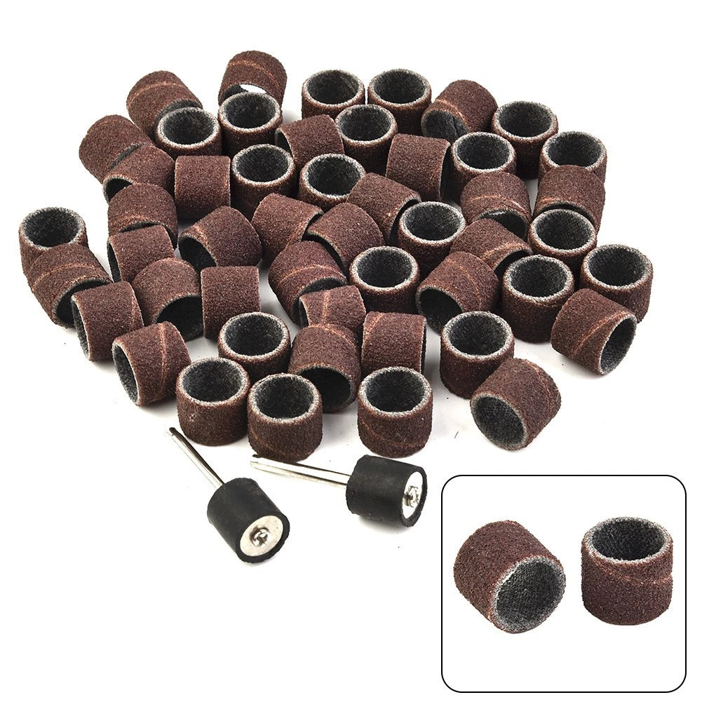 100Pcs 80 Grit Sanding Drum Bands with 2X Mandrels for Rotary Tool
