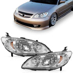 Pair Chrome Headlights Amber Corner Lamps for Honda Civic (2004–2005)
