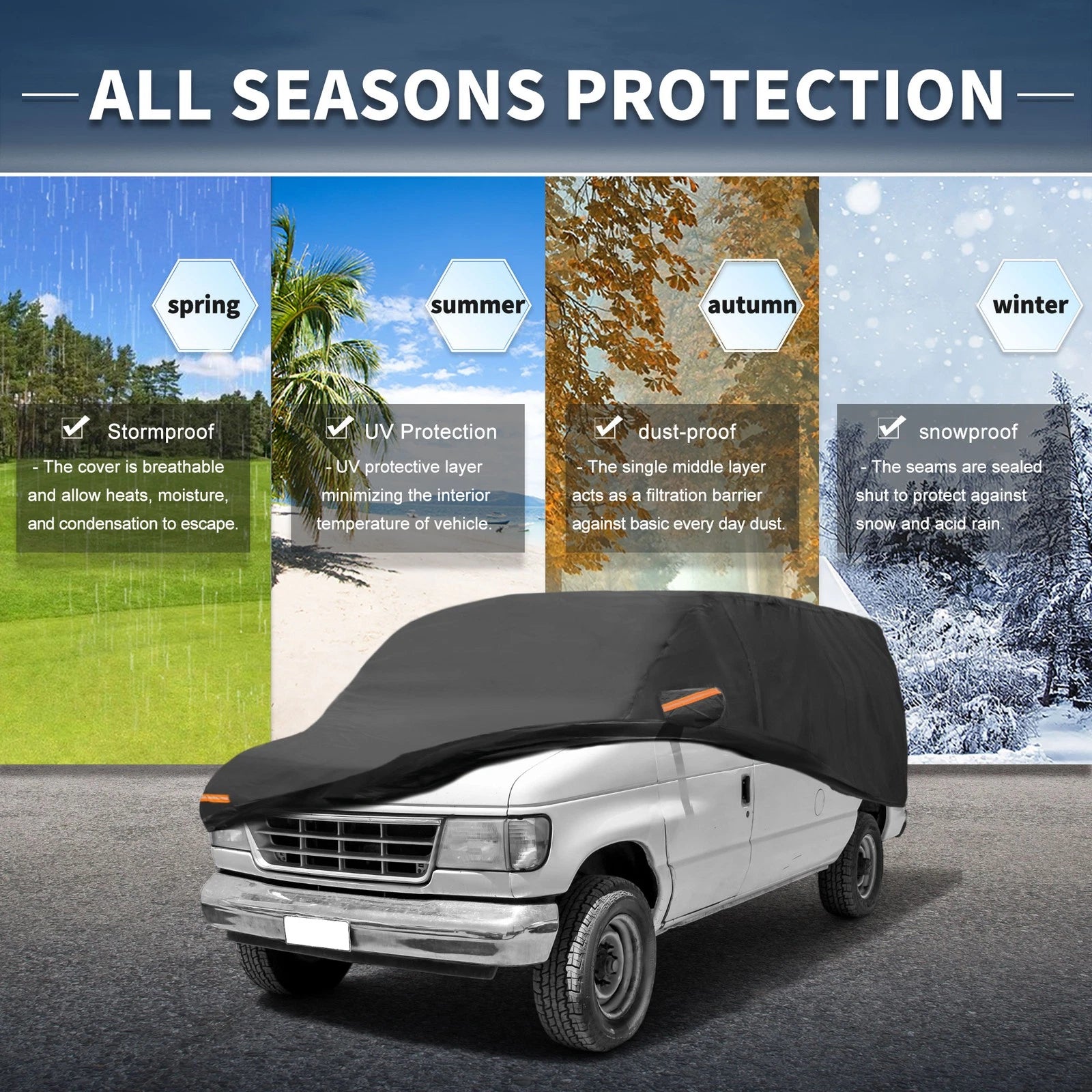 Waterproof Car Cover with Left Side Door Zipper 210D-PU for Ford E-Series 