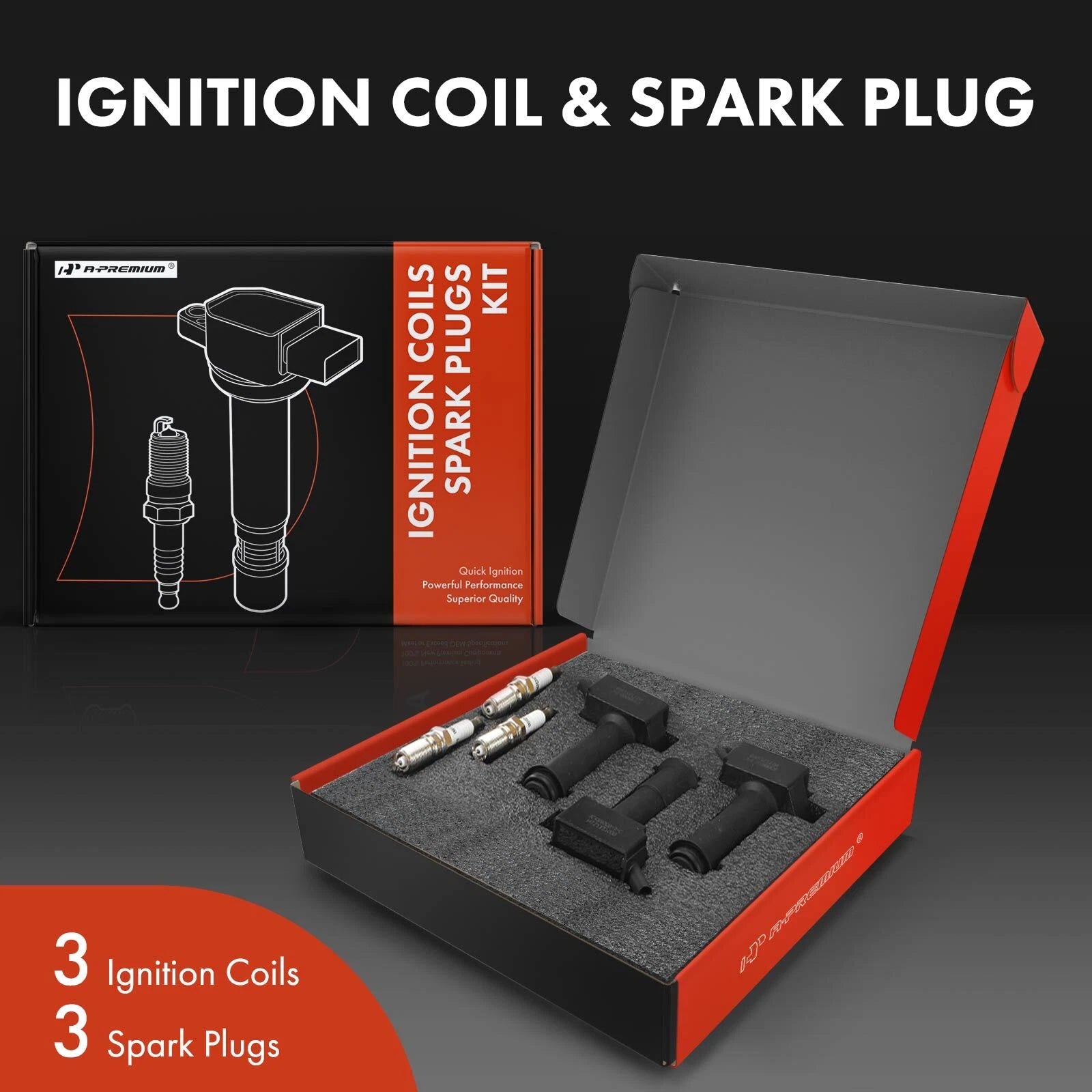 Set of 3 Ignition Coils & 3 Iridium Spark Plugs for Ford Escape (2020–2022)