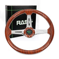 14'' Wooden Steering Wheel for Universal Fit (Wood Grain, Chrome Spoke)