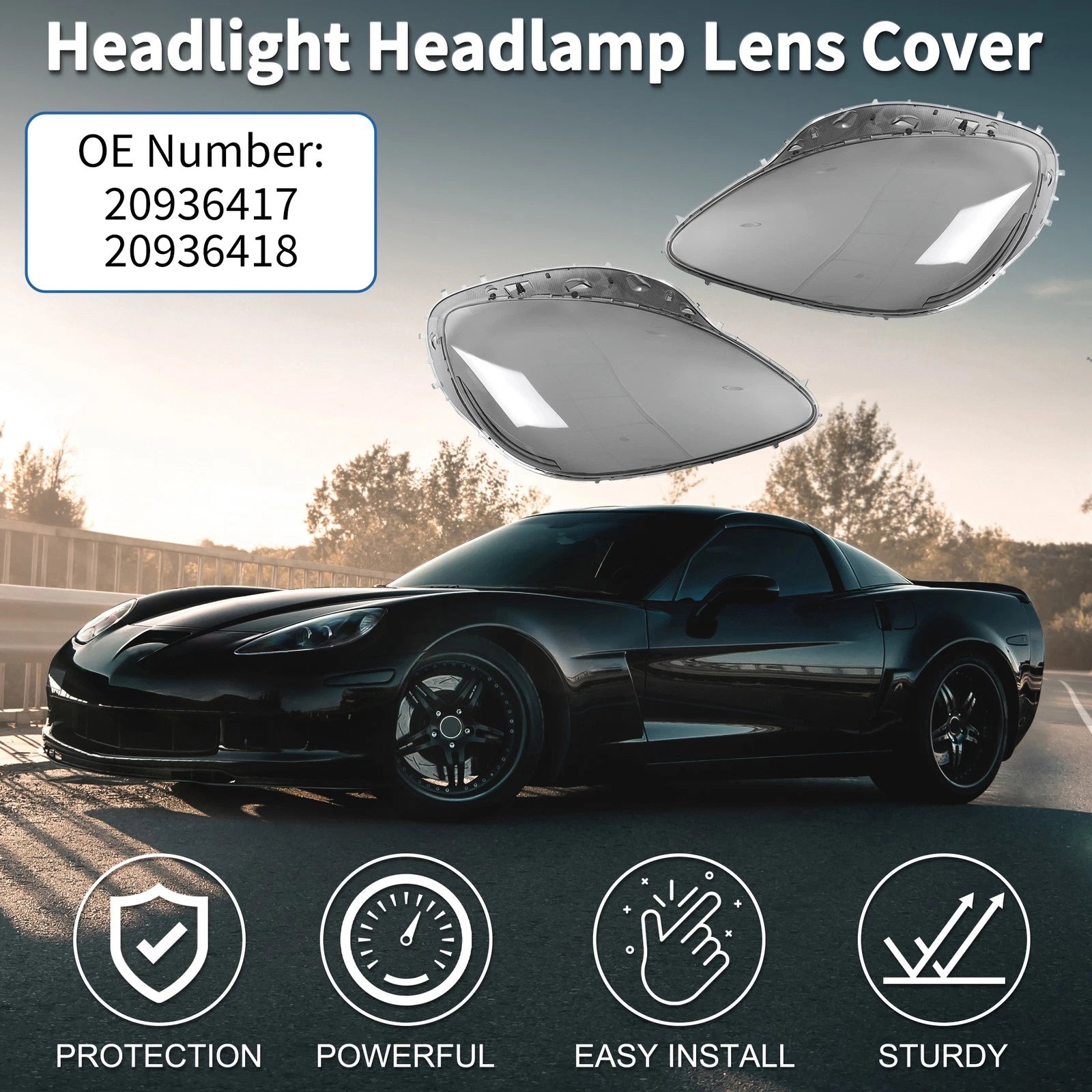Set of 2 Headlight Lens Covers for Chevy Corvette C6 (2005–2013) Smoked
