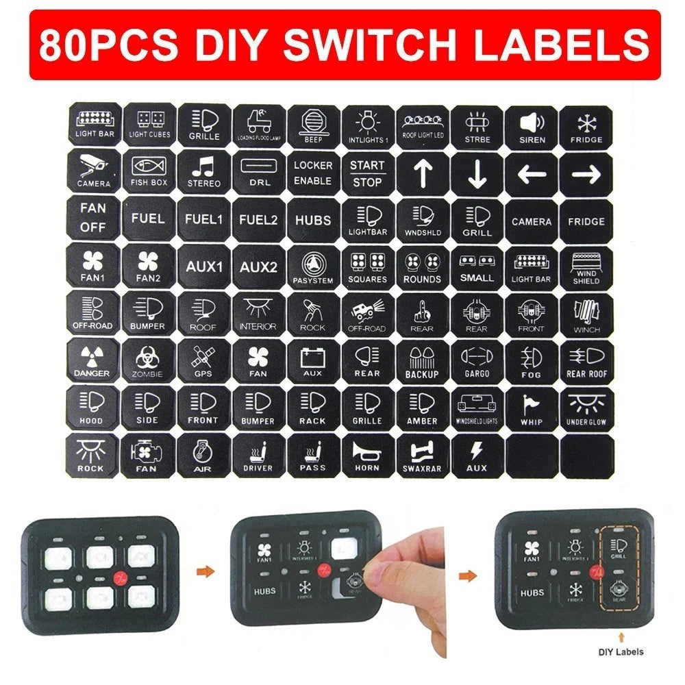 6 Gang On/Off Switch Panel for Automotive with 7 Color LED Lights