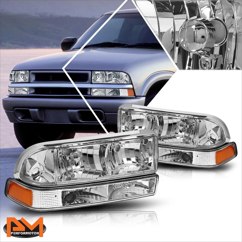 Chrome Housing Headlight & Amber Bumper Corner Lamps for Chevy S10/Blazer (1998–2004)