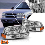 Chrome Housing Headlight & Amber Bumper Corner Lamps for Chevy S10/Blazer (1998–2004)