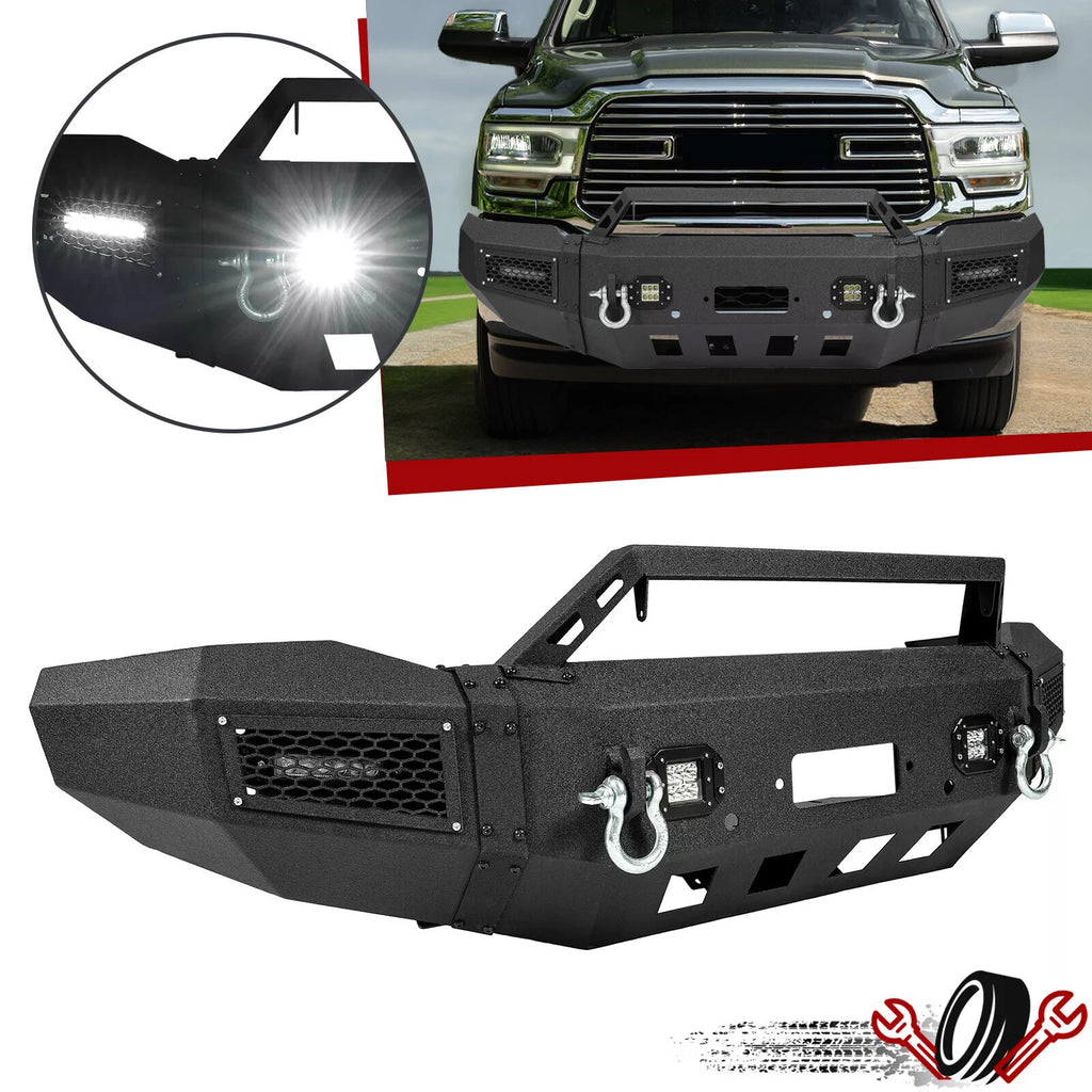 Front Bumper with Winch Plate and LED Lights for Dodge Ram 2500 3500 (2019–2023)