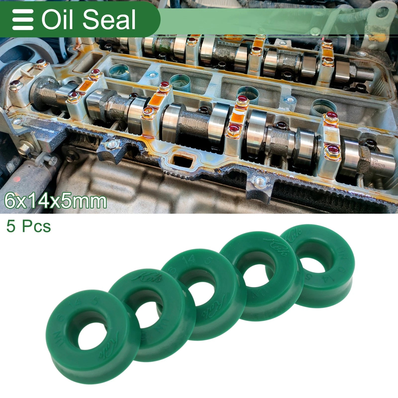 Set of 5 Oil Seal Rotary Shaft Seal 6x14x5mm High Pressure Green for Various Models