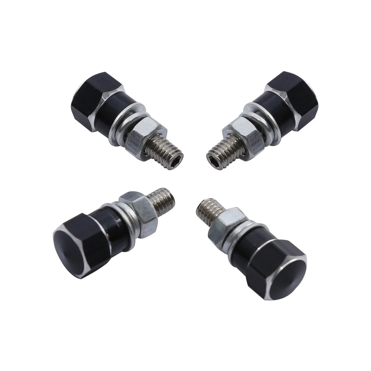Set of 4 Aluminum Black & Silver Hex License Plate Frame Bolts for Harley Honda