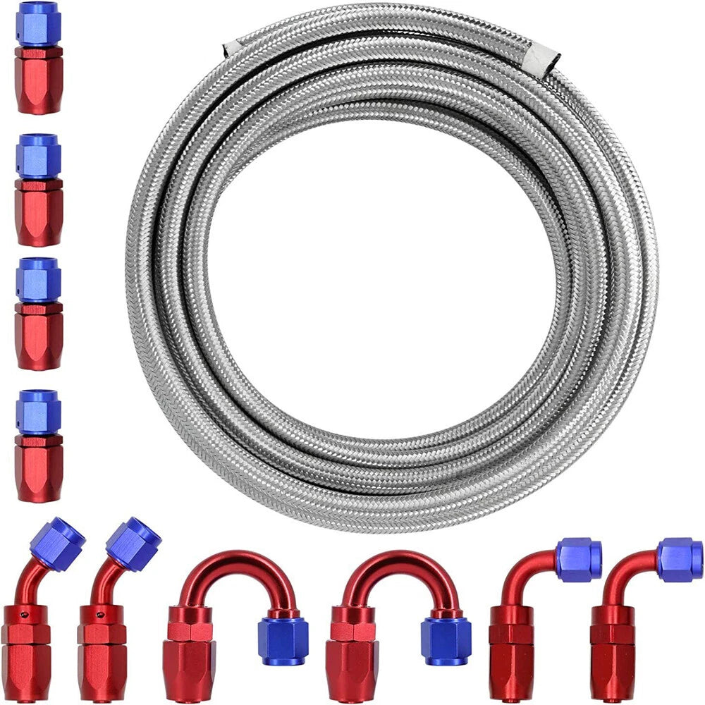 16FT 6AN Fuel Line Hose Kit for Universal Applications (Steel Nylon Braided)