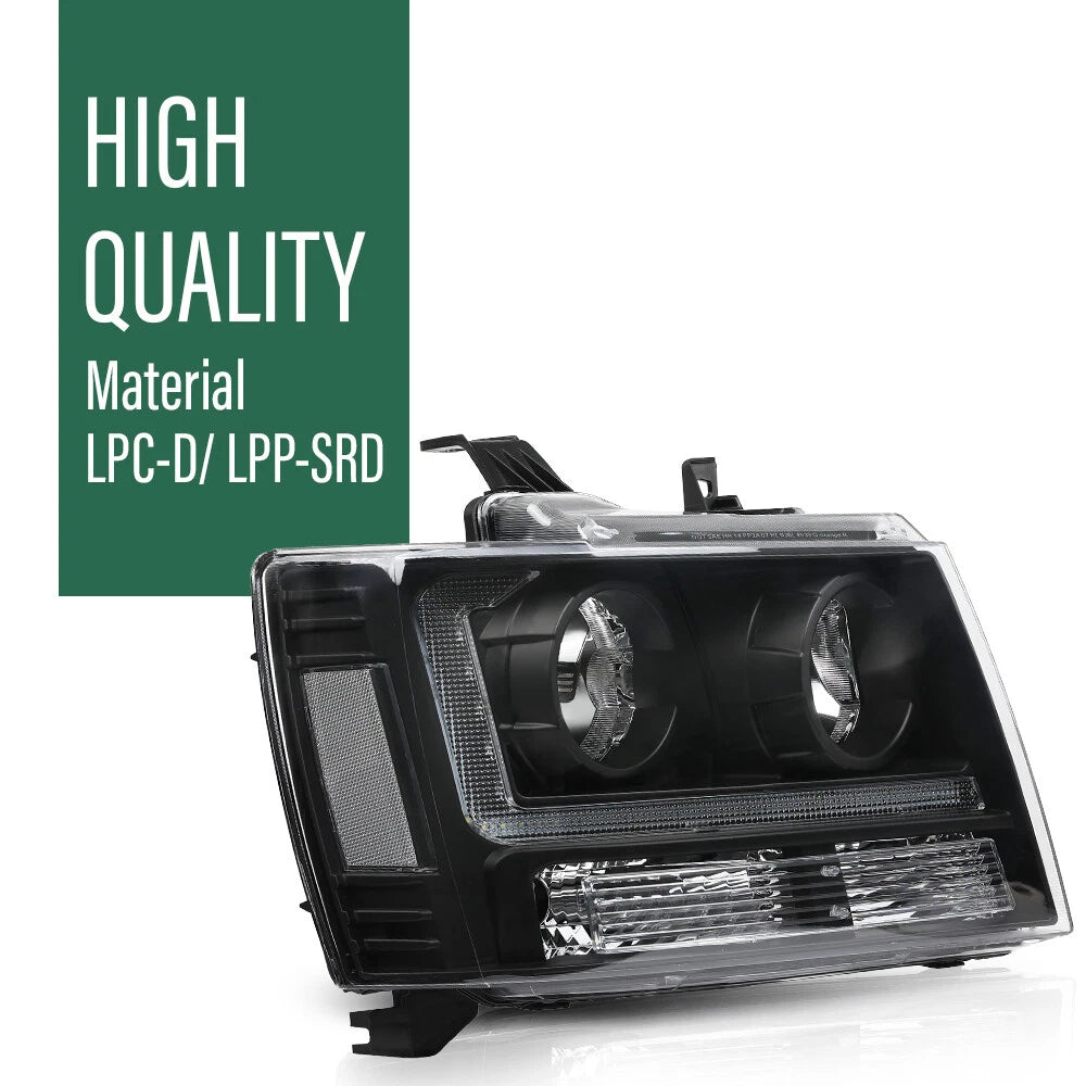 Clear Black LED DRL Headlights for Chevy Avalanche Tahoe Suburban (2007–2014)
