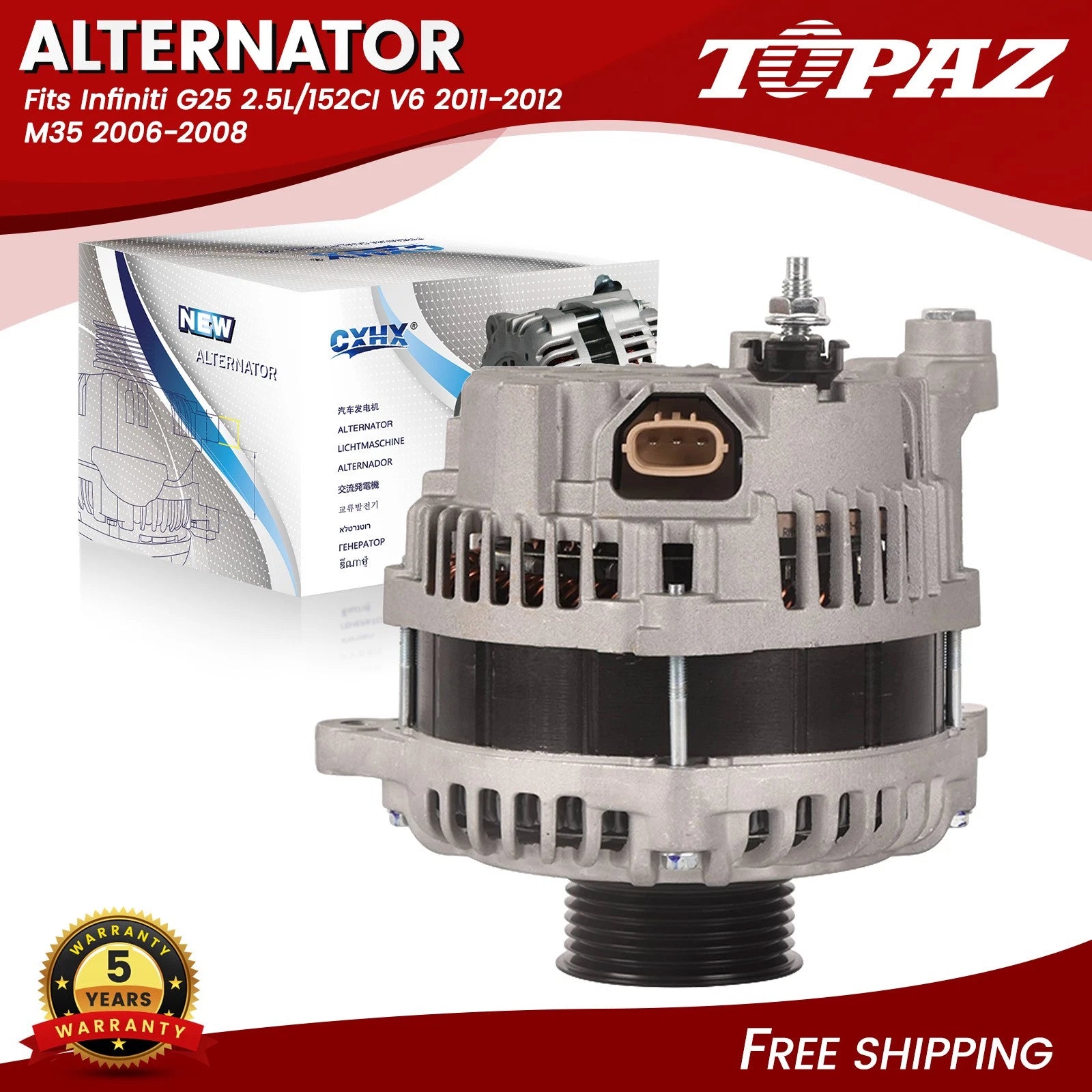 Alternator for Infiniti G25 M35 (2011–2012, 2006–2008) 12 Volt 6-Groove