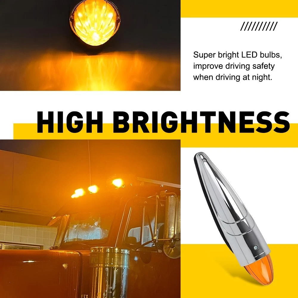 5X Amber Torpedo Cab Marker Lights for Truck (LED, Chrome)
